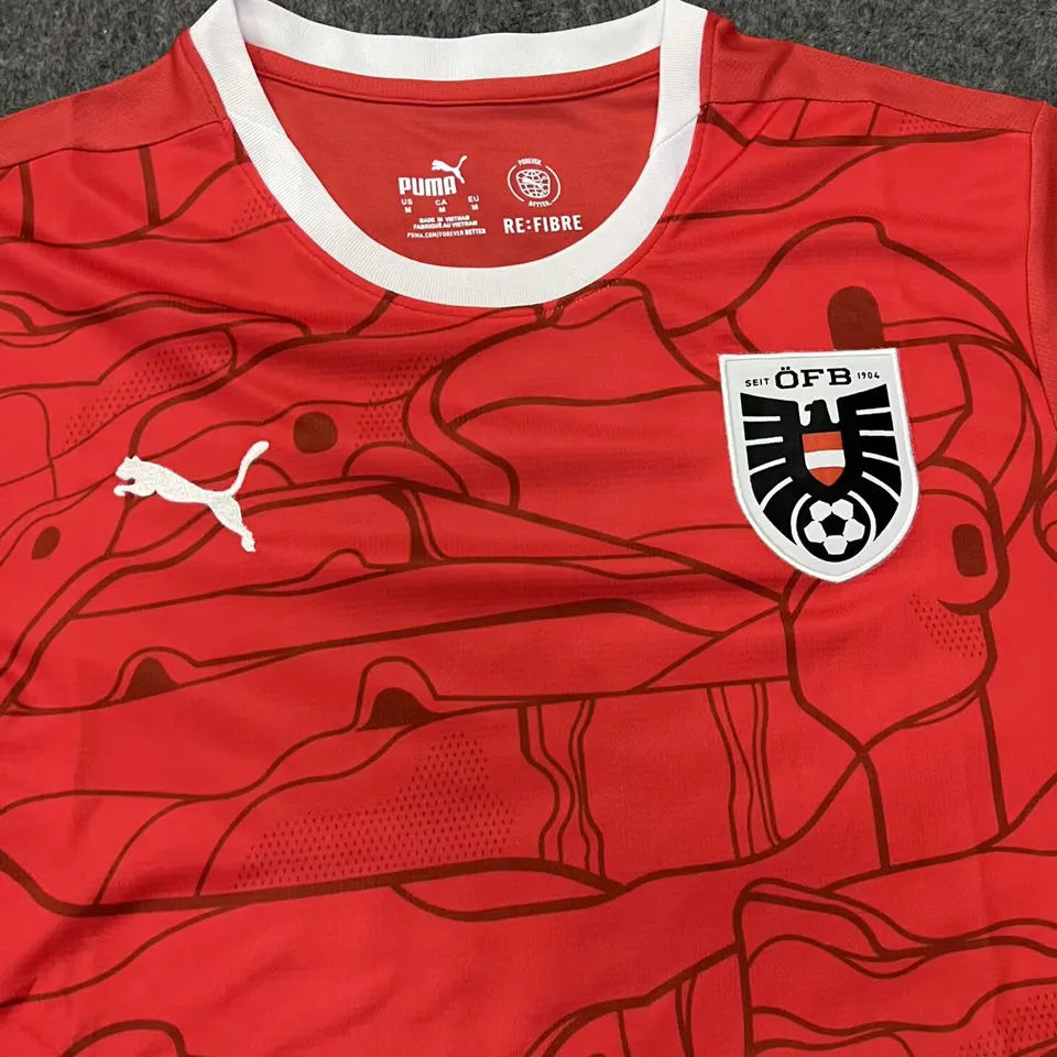 2024/25 Austria Home Red Fans Soccer Jersey Detail 2