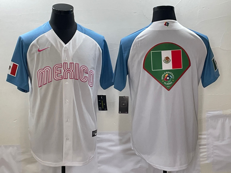 Men's 2023 World Baseball Classic Mexico White/Blue Player Jerseys