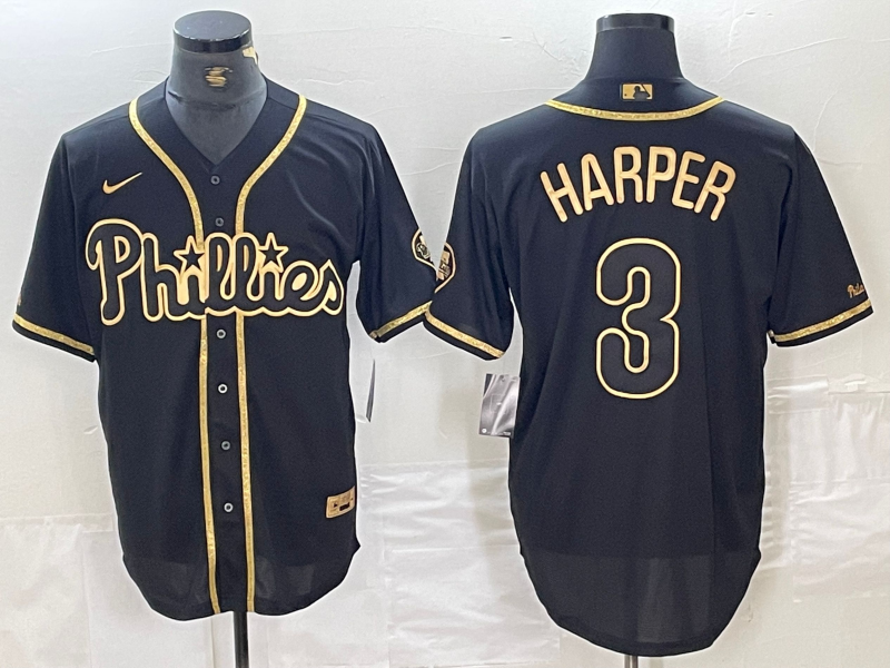 Men's Philadelphia Phillies Bryce Harper #3 Black Fashion Stitched Jerseys