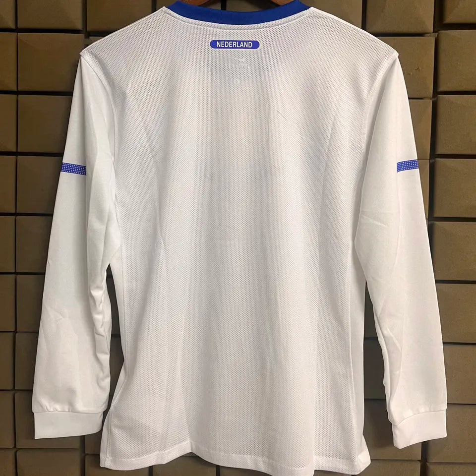 2010 Netherlands Away White Retro Long Sleeve Soccer Jersey Back