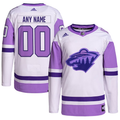 Men's Minnesota Wild White/Purple Hockey Fights Cancer Primegreen Authentic Custom Jerseys