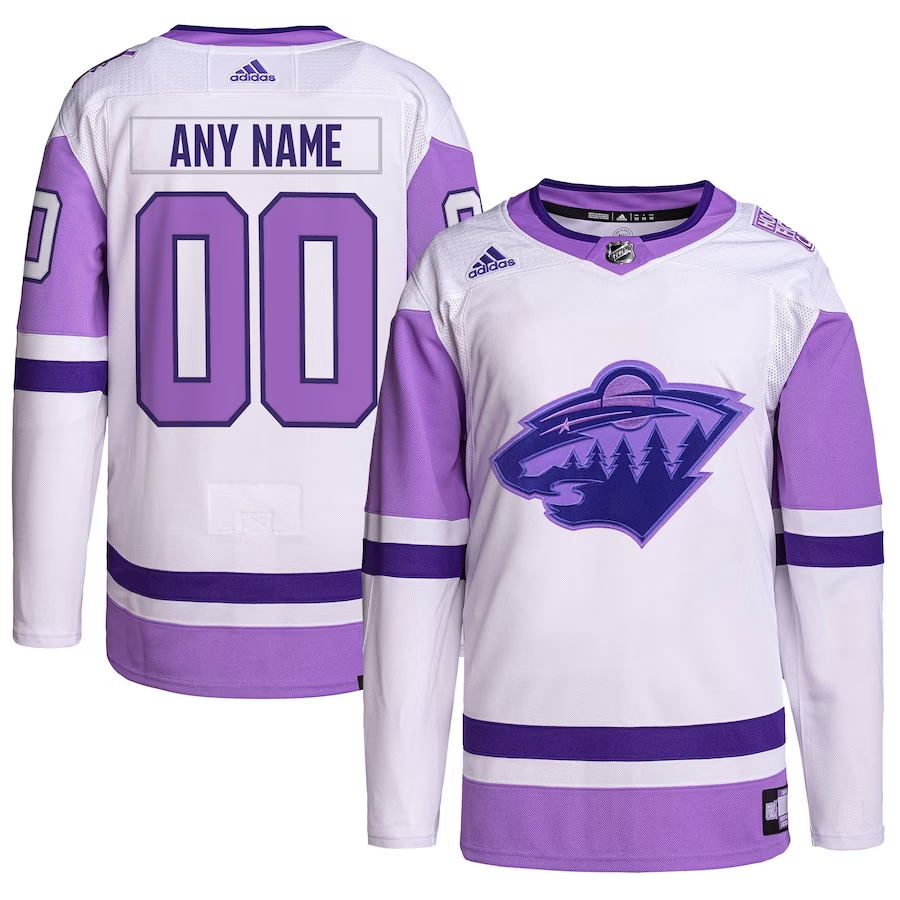 Men's Minnesota Wild White/Purple Hockey Fights Cancer Primegreen Authentic Custom Jerseys