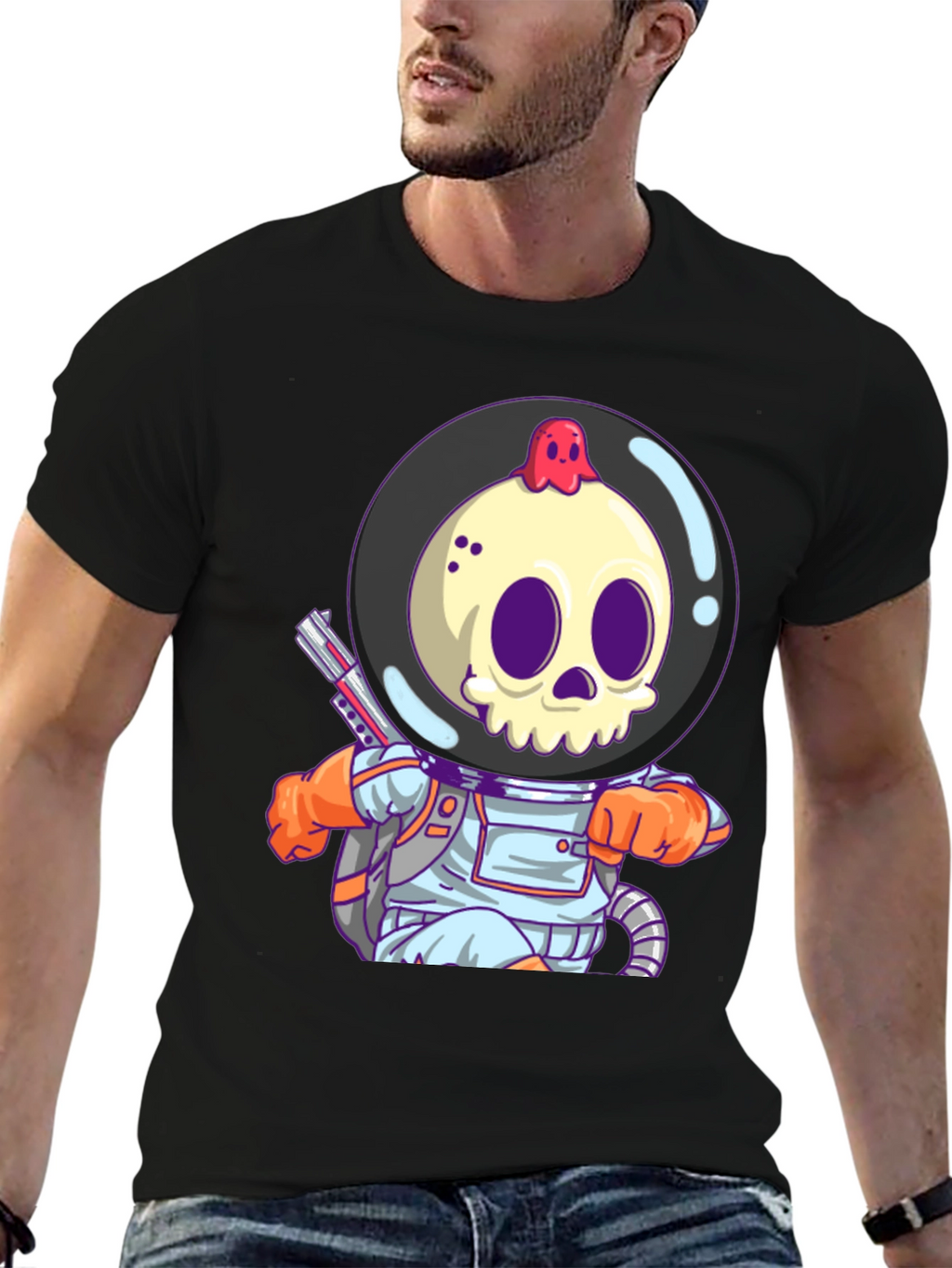 Astronaut Skull Graphic Tee - Spooky Space Style