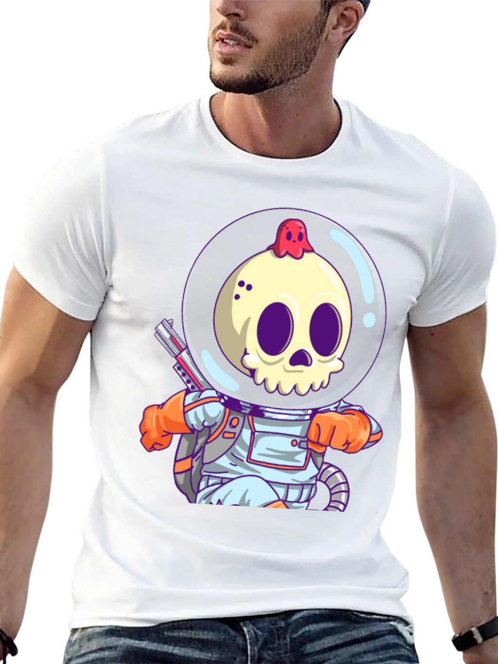 Astronaut Skull Graphic Tee - Spooky Space Style