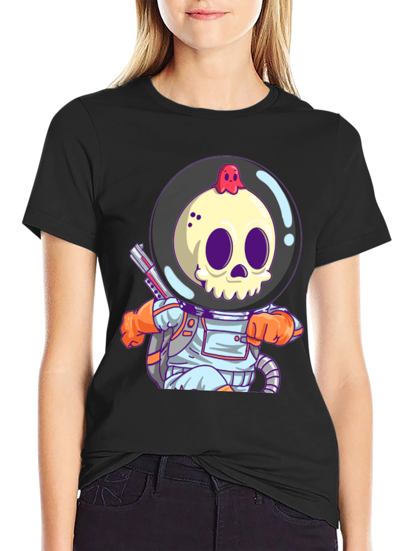 Astronaut Skull Graphic Tee - Spooky Space Style