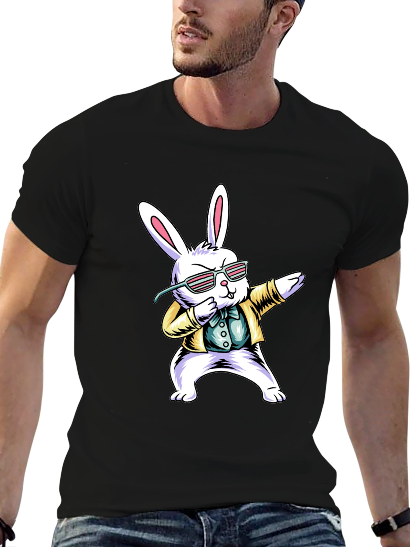 Dabbing Easter Bunny T-Shirt - Black Cotton Tee