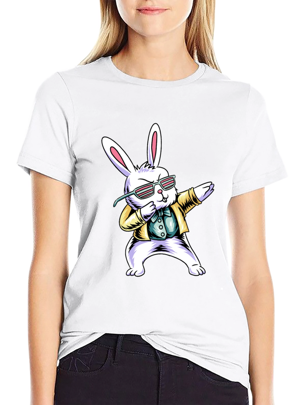 Dabbing Easter Bunny T-Shirt - Black Cotton Tee