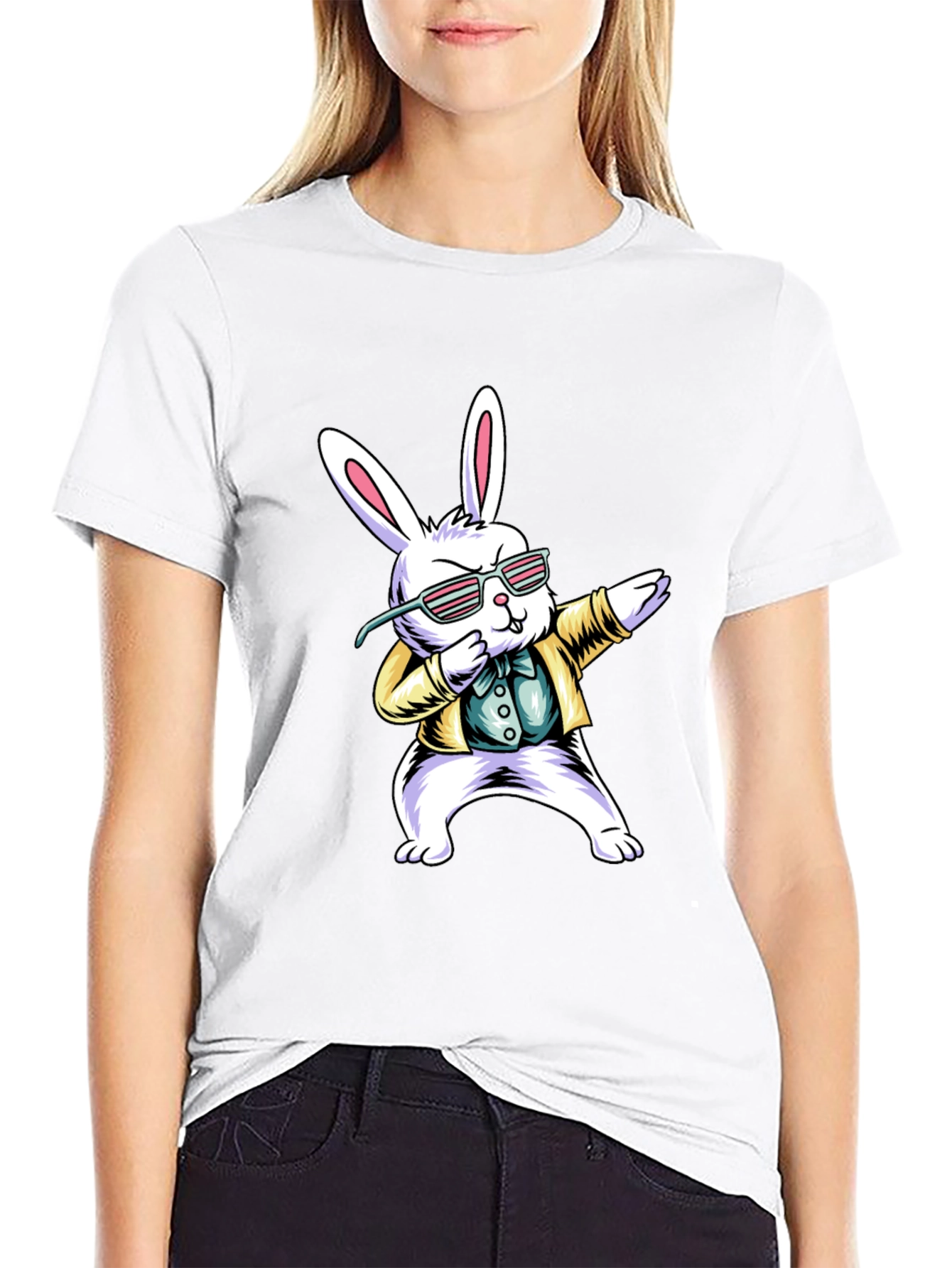 Dabbing Easter Bunny T-Shirt - Black Cotton Tee