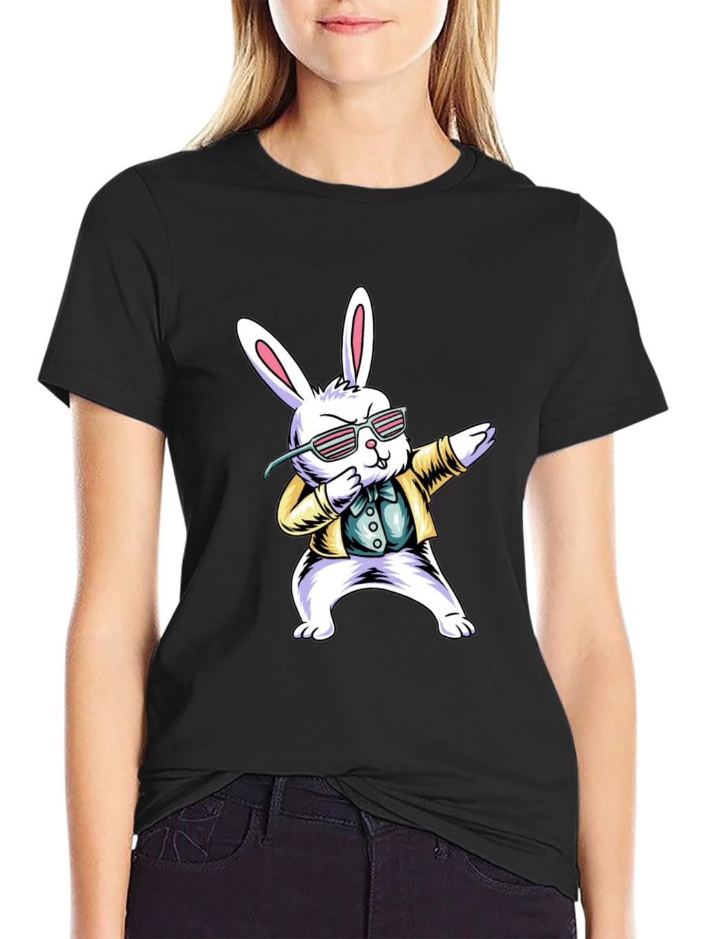 Dabbing Easter Bunny T-Shirt - Black Cotton Tee