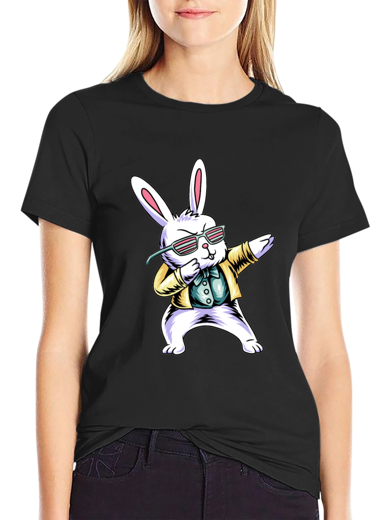 Dabbing Easter Bunny T-Shirt - Black Cotton Tee