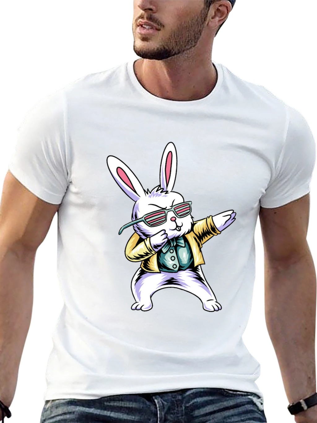 Dabbing Easter Bunny T-Shirt - Black Cotton Tee