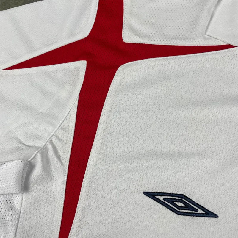 2006 England Home White Retro Soccer Jersey Detail 3