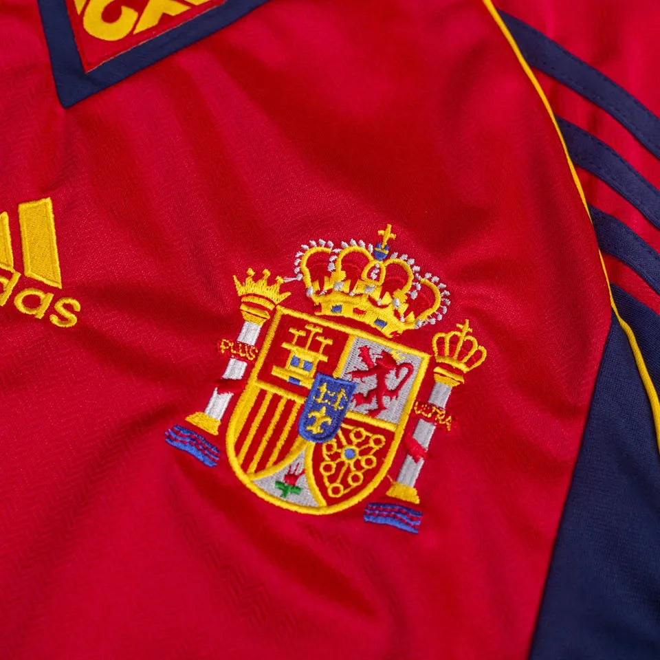 1998 Spain Home Red Retro Soccer Jersey Detail 3