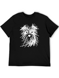 Dog Sketch Graphic Tee - Black Cotton T-Shirt