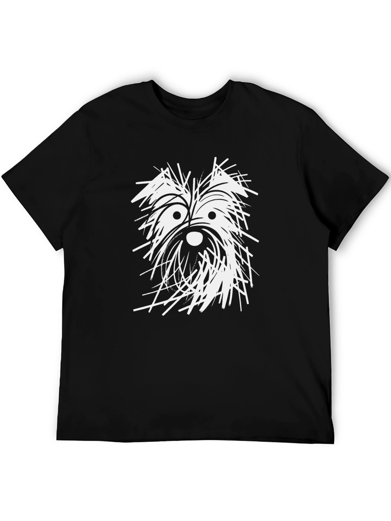 Dog Sketch Graphic Tee - Black Cotton T-Shirt