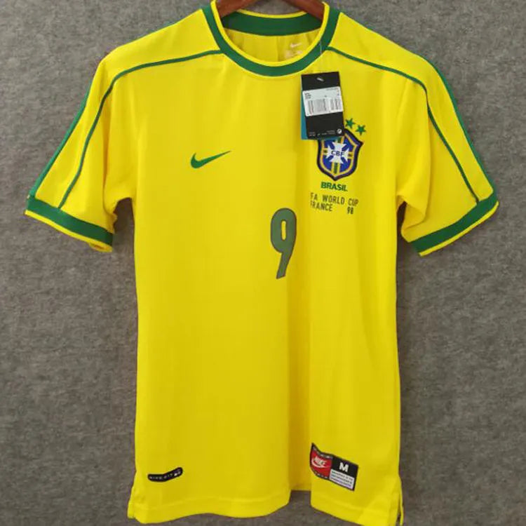 1998 Brazil Home Yellow Retro Long Sleeve Jersey (No small fonts on the chest) Detail 2