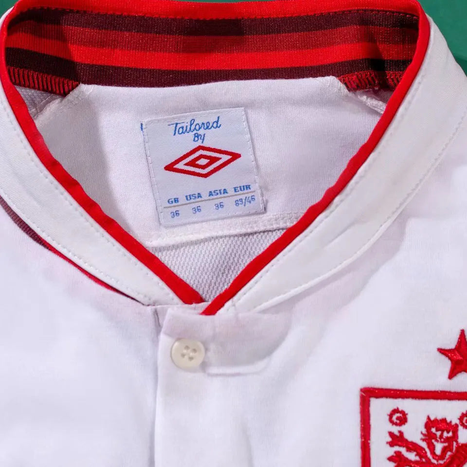 2012 England Home White Retro Soccer Jersey Detail 3