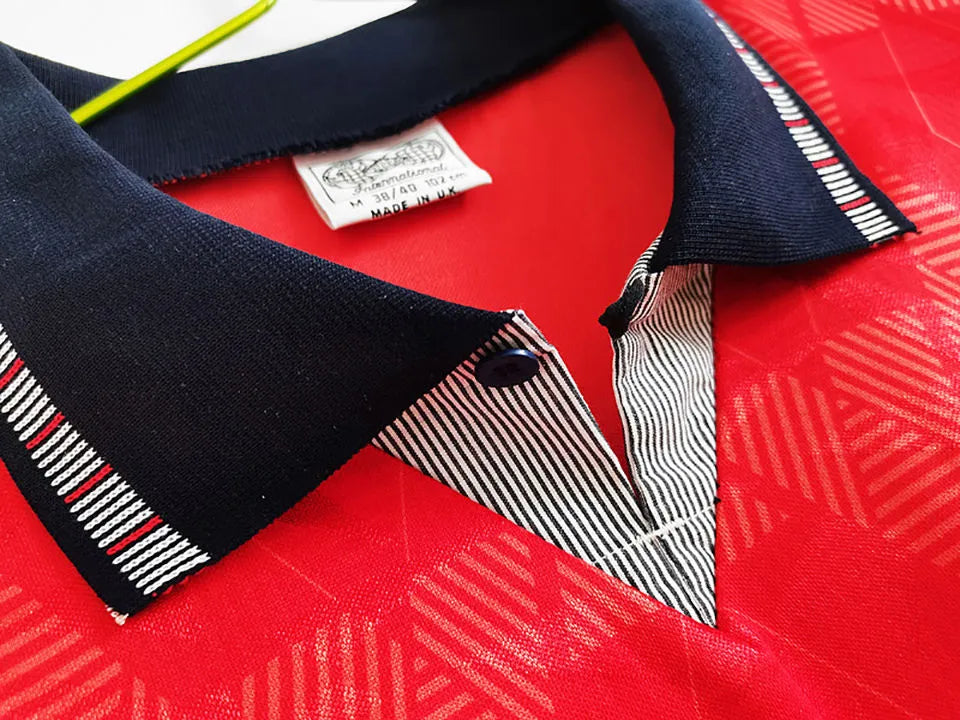 1990 England Away Red Retro Soccer Jersey Detail 1