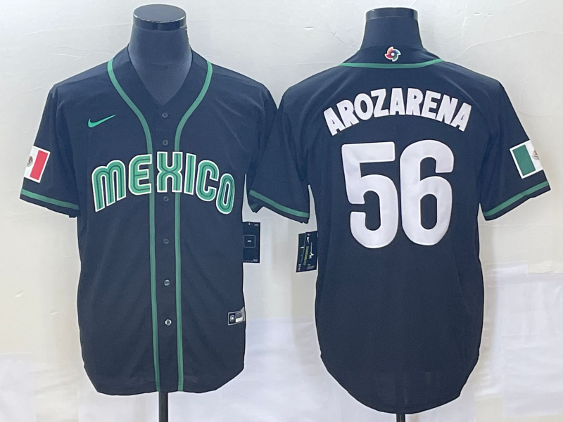 Men's 2023 World Baseball Classic #56 Randy Arozarena Mexico Black Jerseys