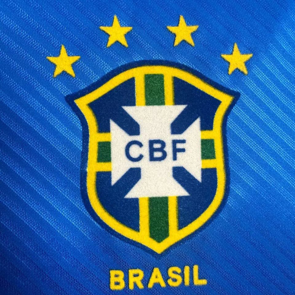 1996 Brazil Away Blue Retro Soccer Jersey Detail 4