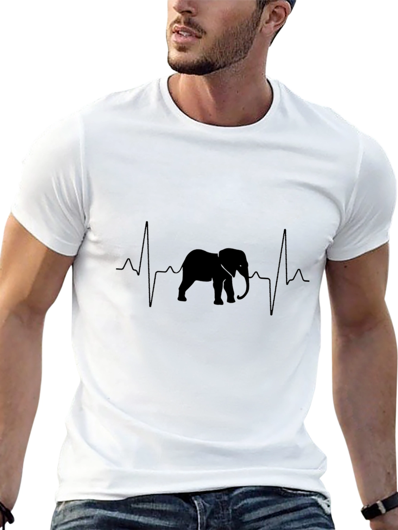 Elephant Heartbeat Graphic Black T-Shirt