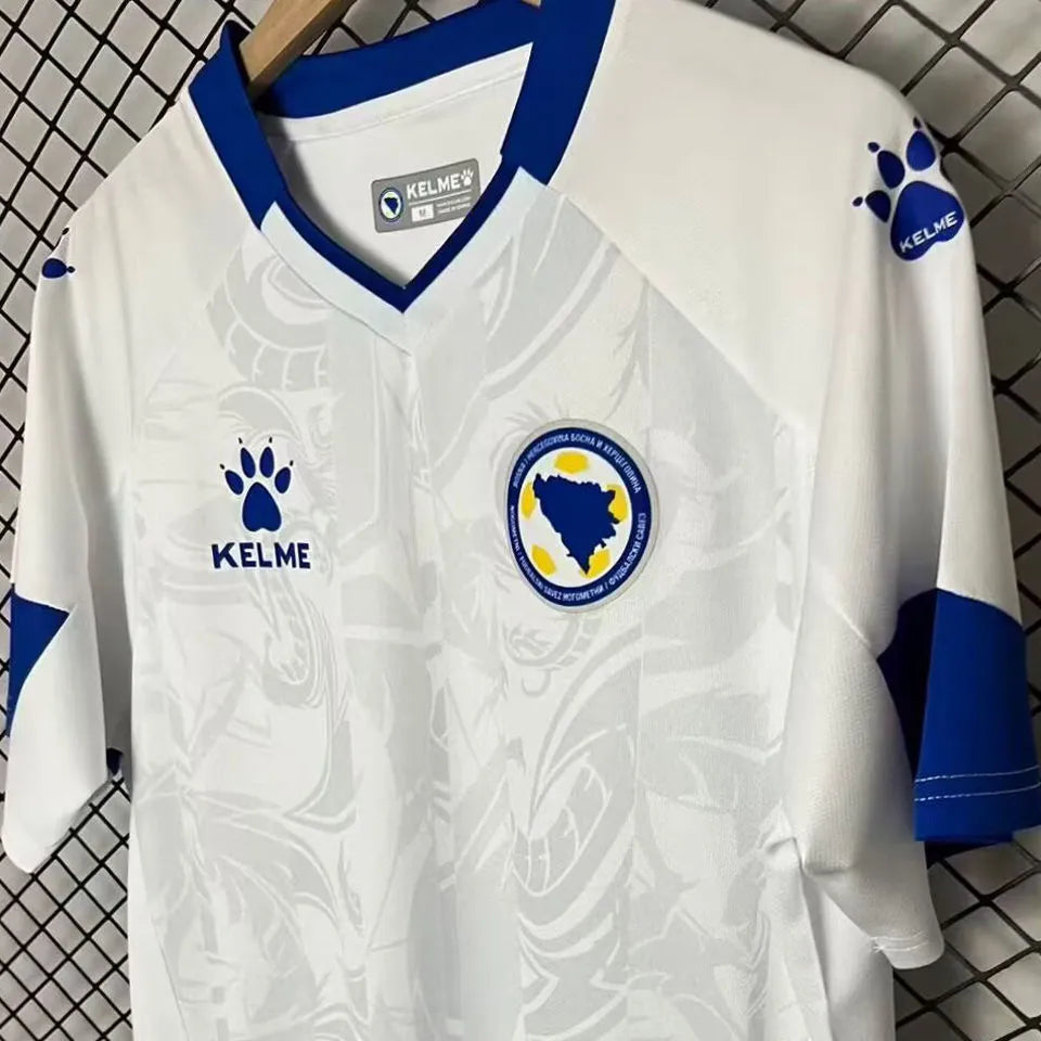 2026/27 Bosnia-Herzegovina Away White Fans Soccer Jersey 波黑 (Have Right Patch 有右臂章 黑底白字） Detail 2