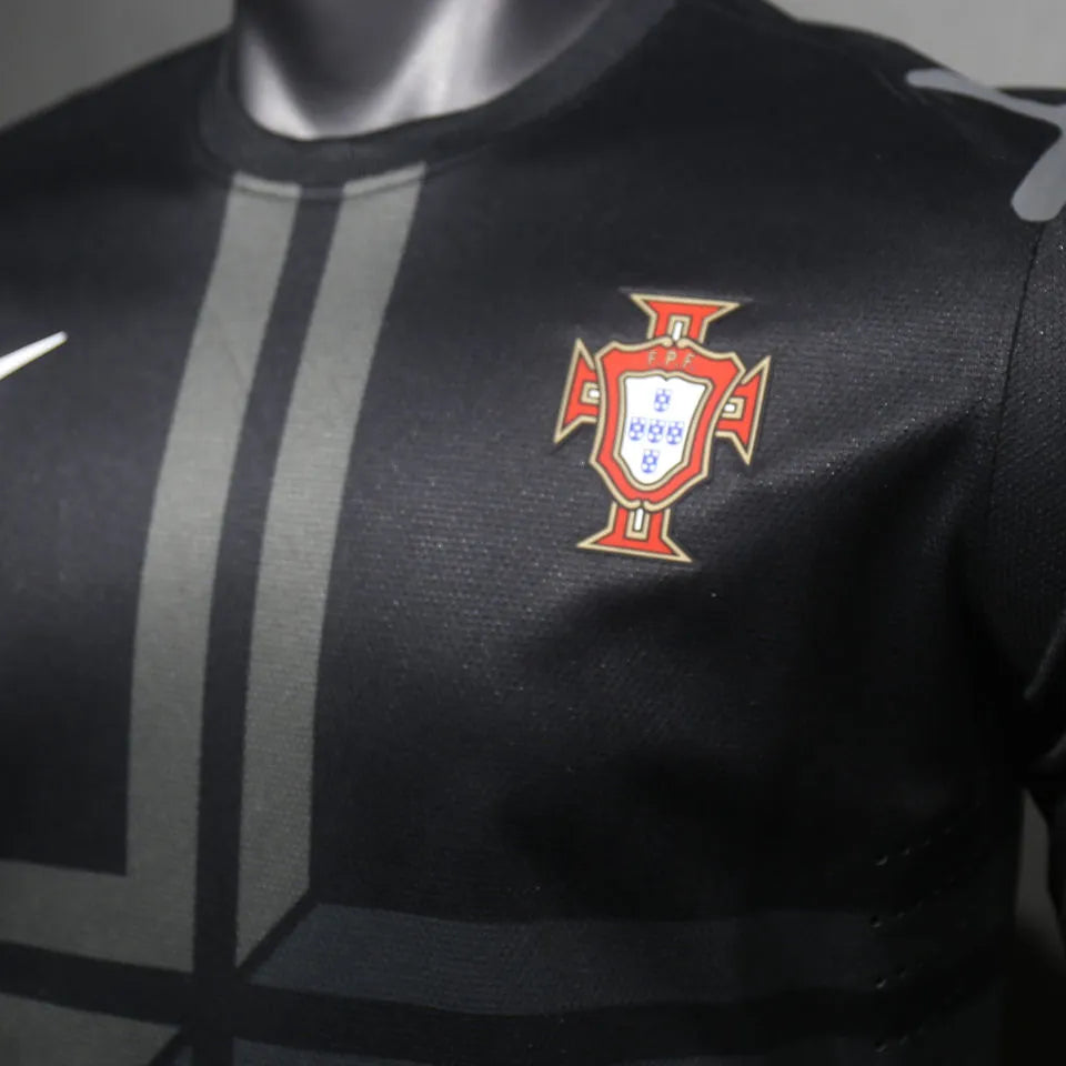 2013 Portugal Away Black Retro Player Version Soccer Jersey Detail 4