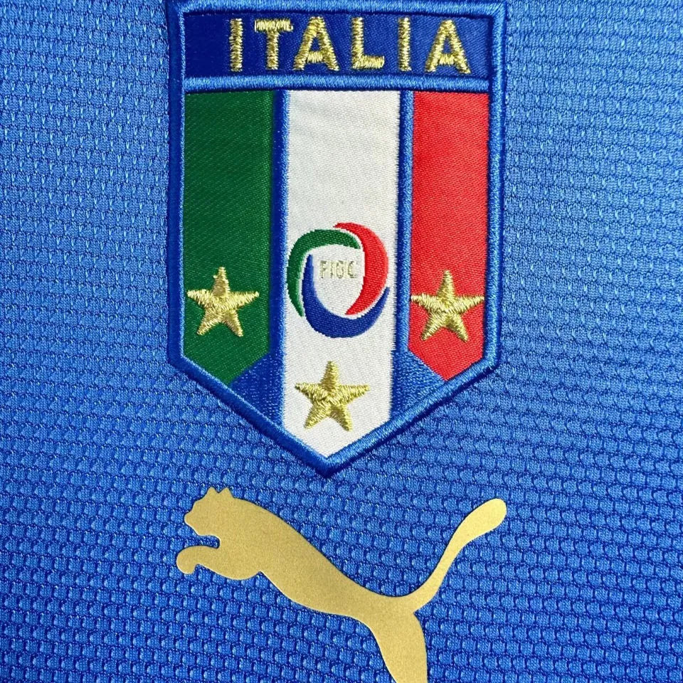 2006 Italy Home Blue Retro Long Sleeve Soccer Jersey Detail 2