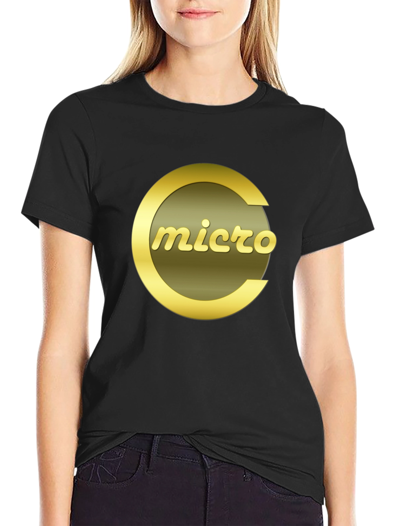 Micro T-Shirt - Stylish Gold Logo on Black Tee