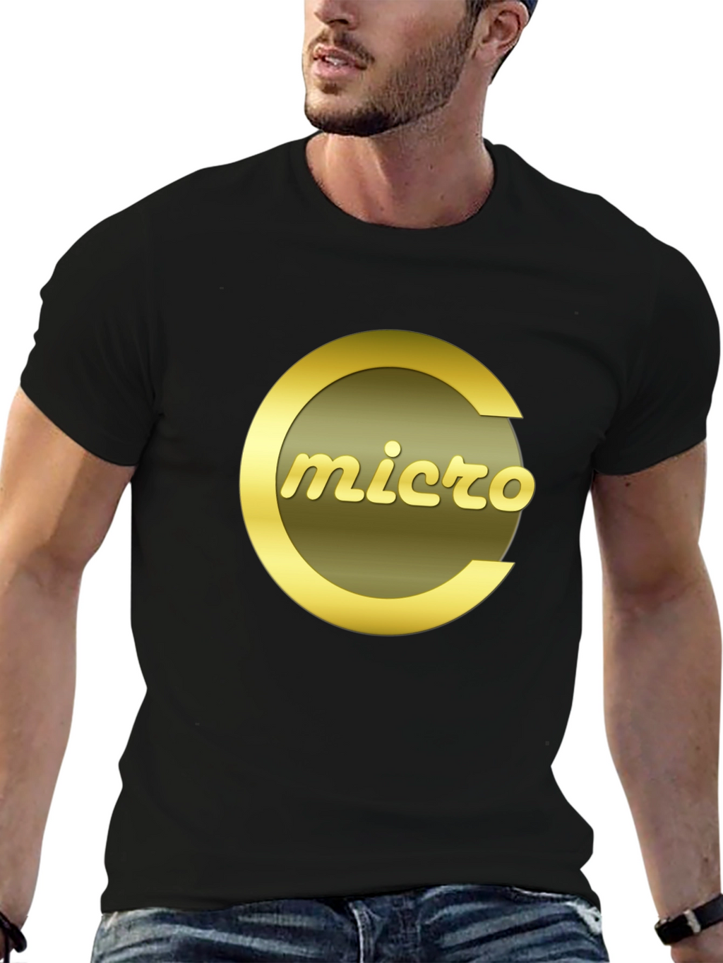 Micro T-Shirt - Stylish Gold Logo on Black Tee