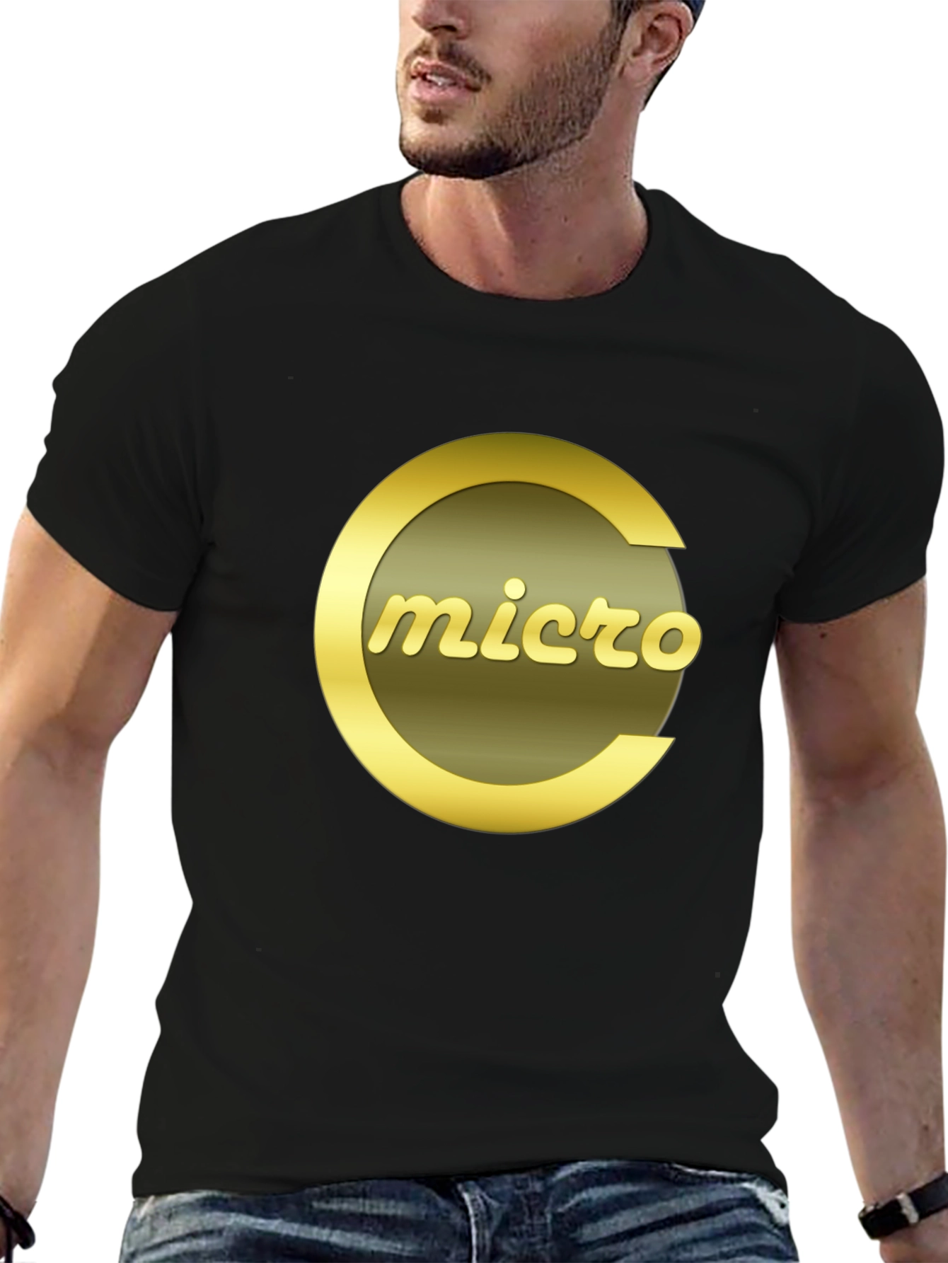 Micro T-Shirt - Stylish Gold Logo on Black Tee