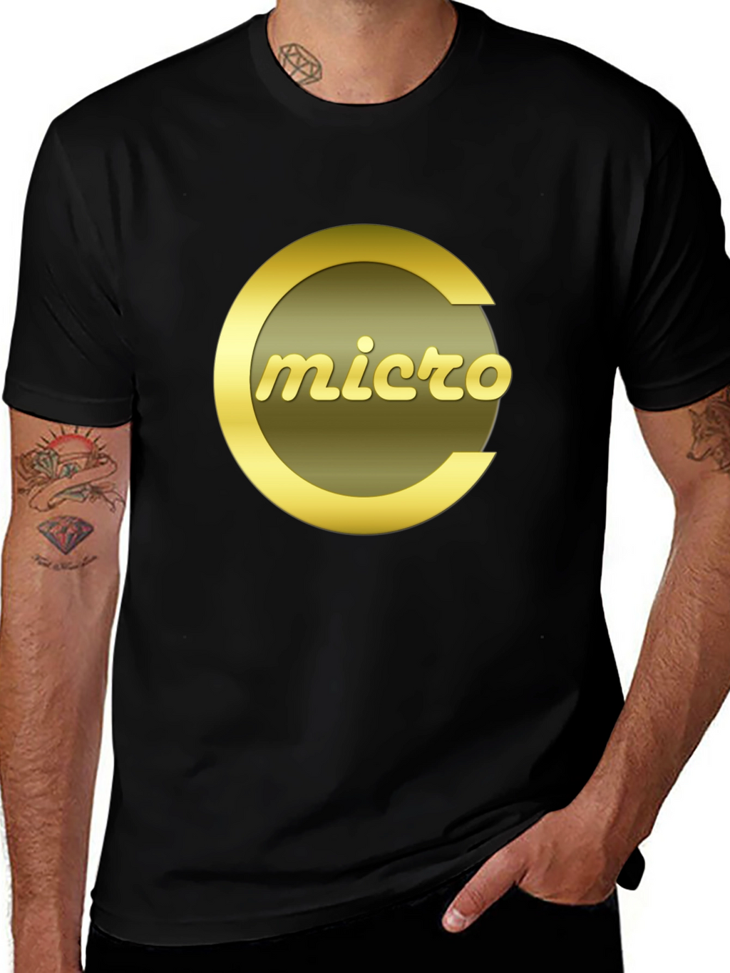 Micro T-Shirt - Stylish Gold Logo on Black Tee