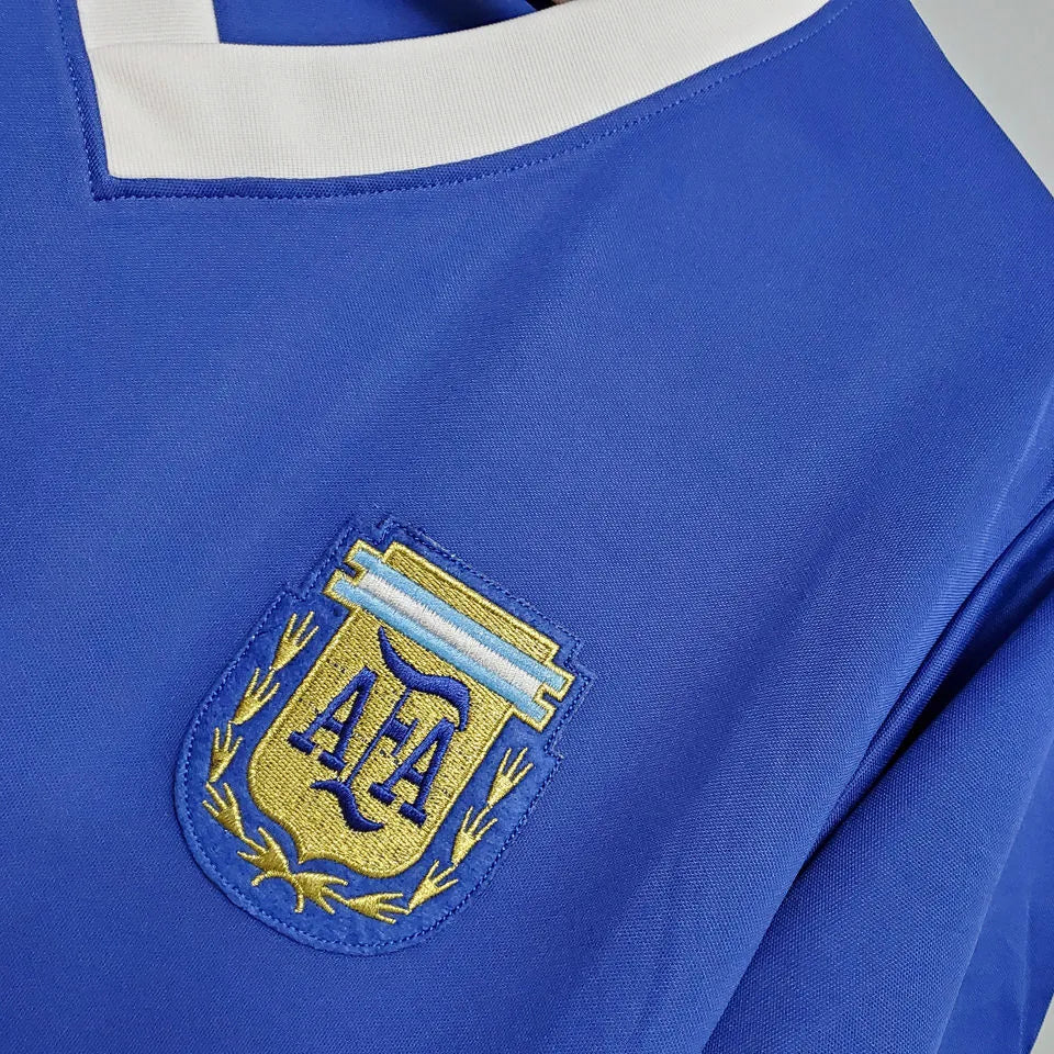 1986 Argentina Away Blue Retro Soccer Jersey Detail 3