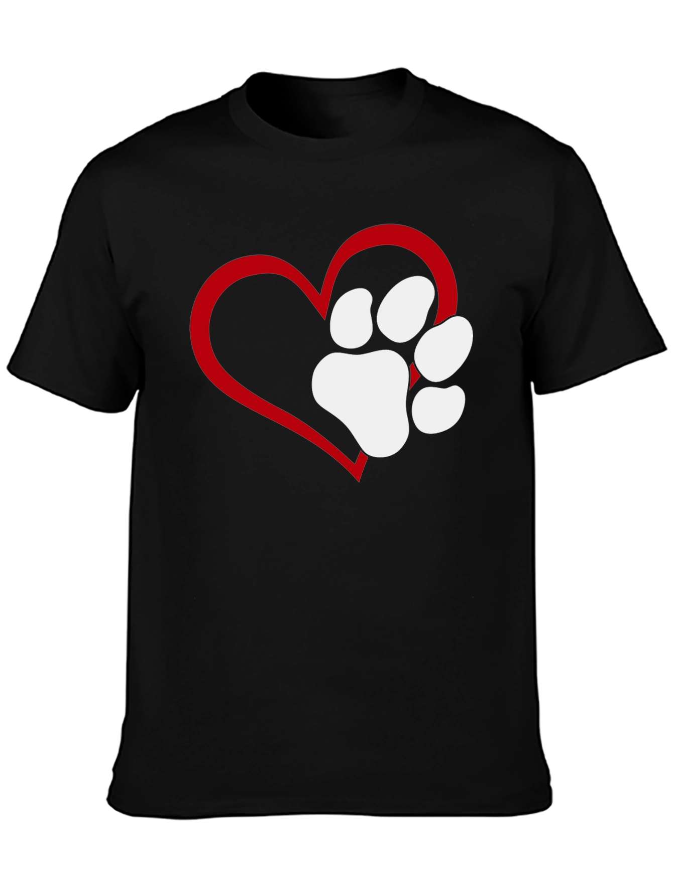Heart Paw Print T-Shirt - Black Casual