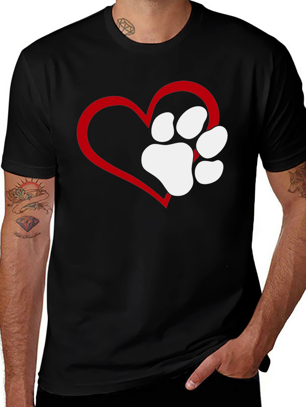 Heart Paw Print T-Shirt - Black Casual