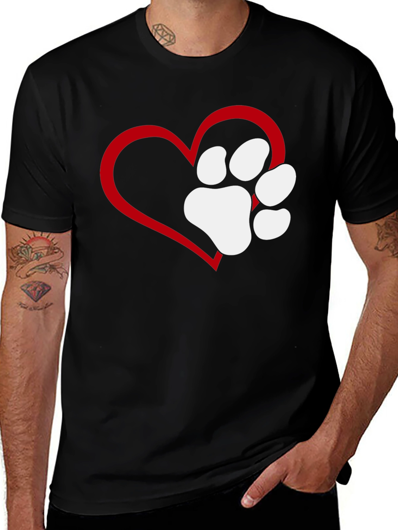 Heart Paw Print T-Shirt - Black Casual
