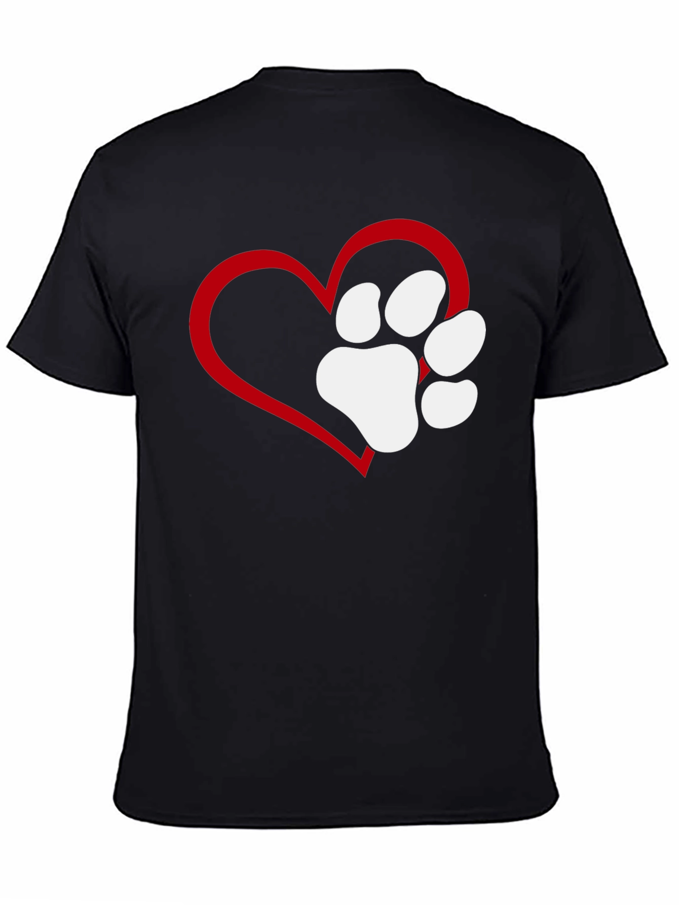 Heart Paw Print T-Shirt - Black Casual