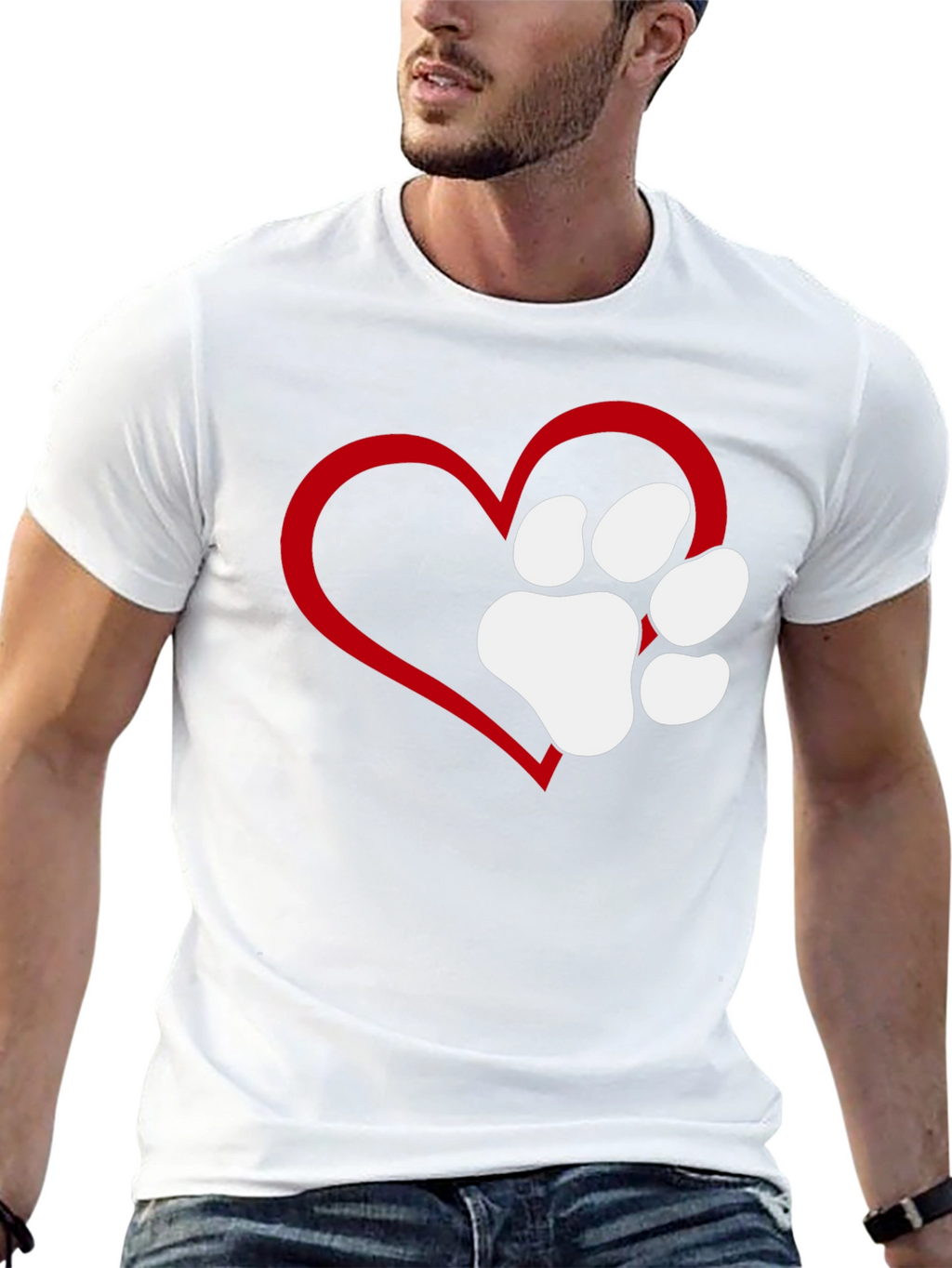 Heart Paw Print T-Shirt - Black Casual