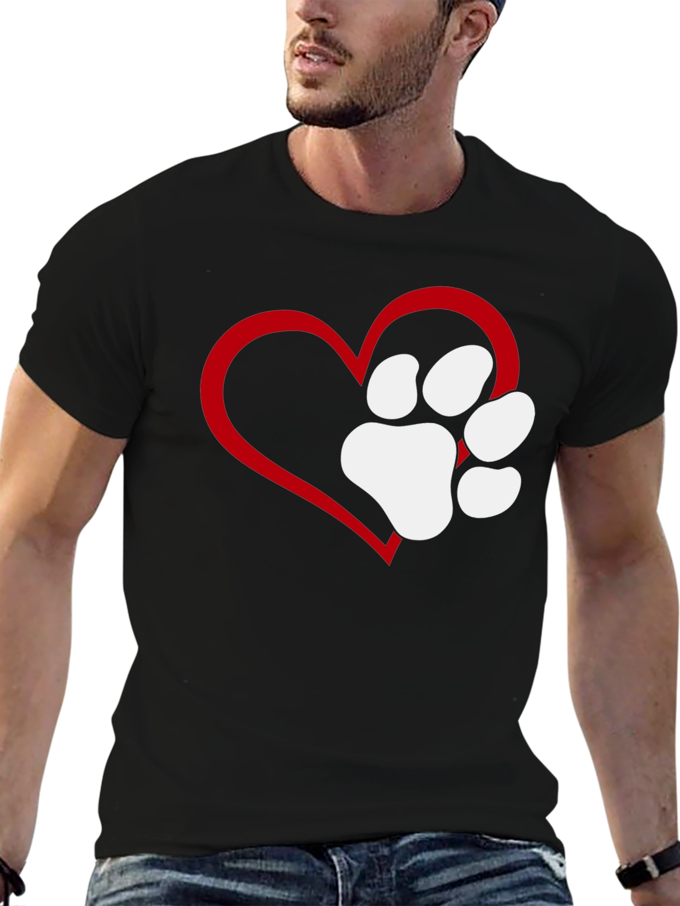 Heart Paw Print T-Shirt - Black Casual