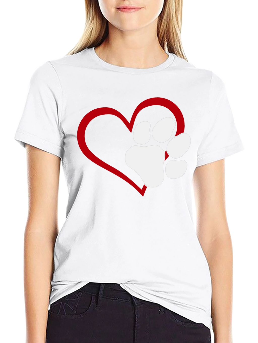 Heart Paw Print T-Shirt - Black Casual