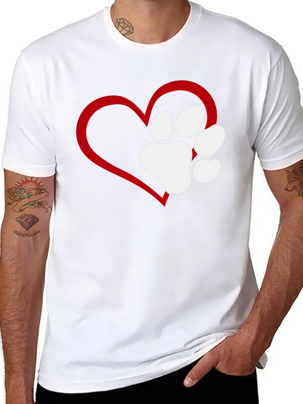 Heart Paw Print T-Shirt - Black Casual