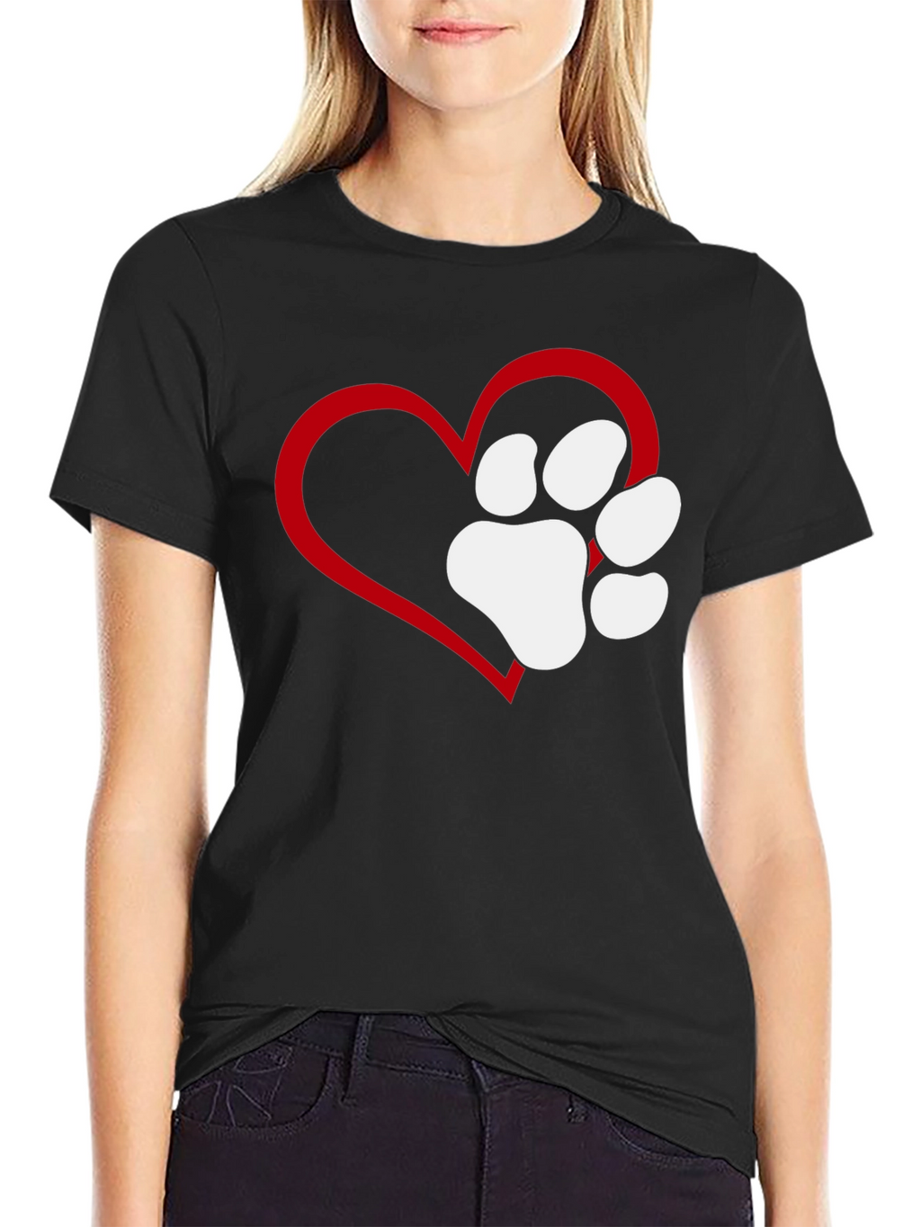 Heart Paw Print T-Shirt - Black Casual