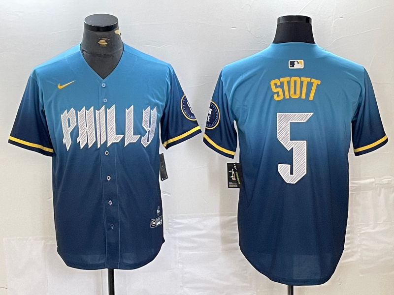 Men's Philadelphia Phillies Bryson Stott #5 Blue 2024 City Connect Limited Player Jerseys