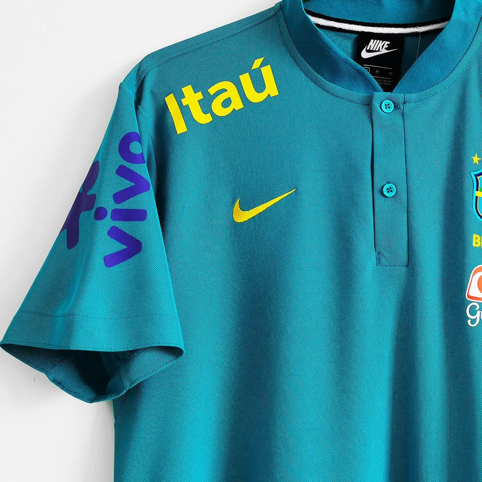 2021/22 Brazil Light Blue POLO Soccer Jersey有钮 Detail 3
