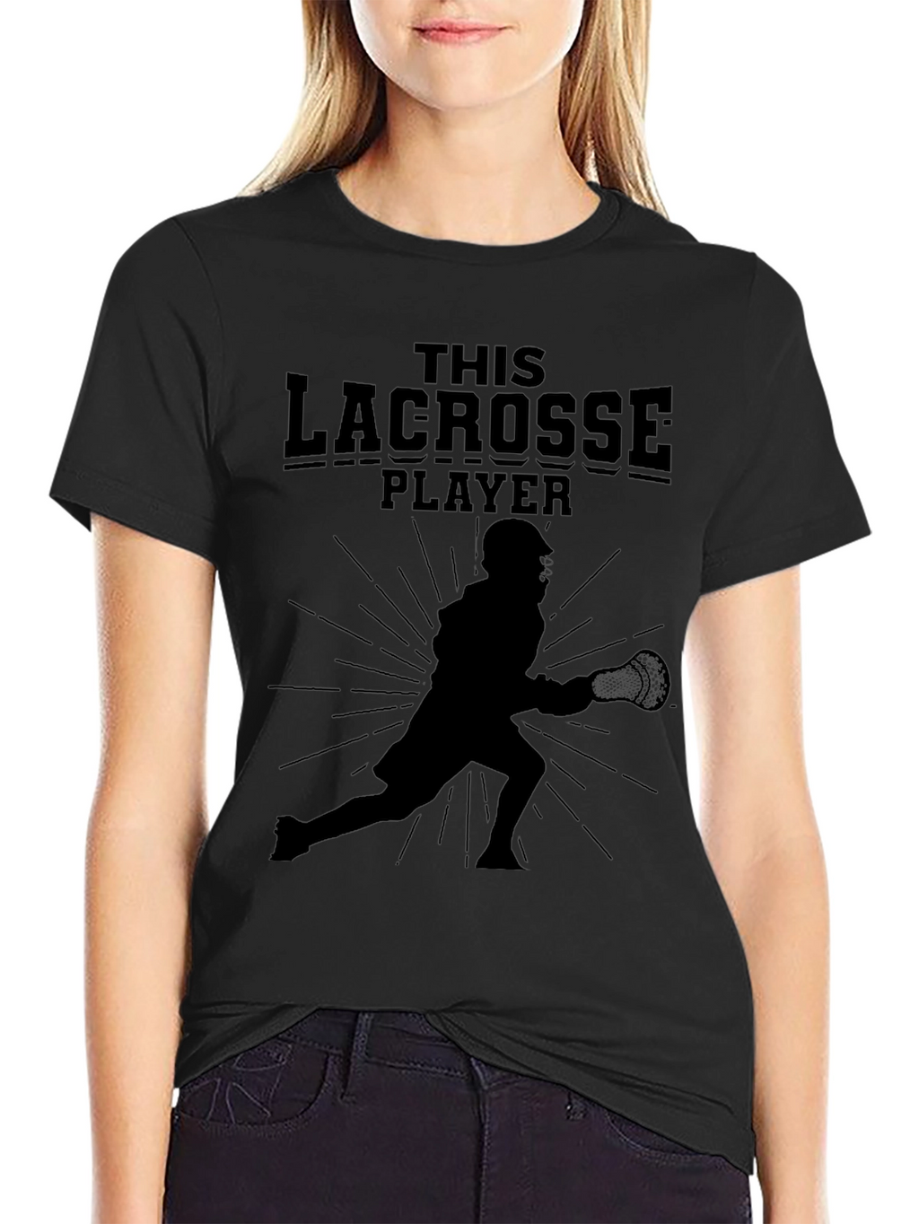 Lacrosse Player Graphic Tee - Black Cotton T-Shirt
