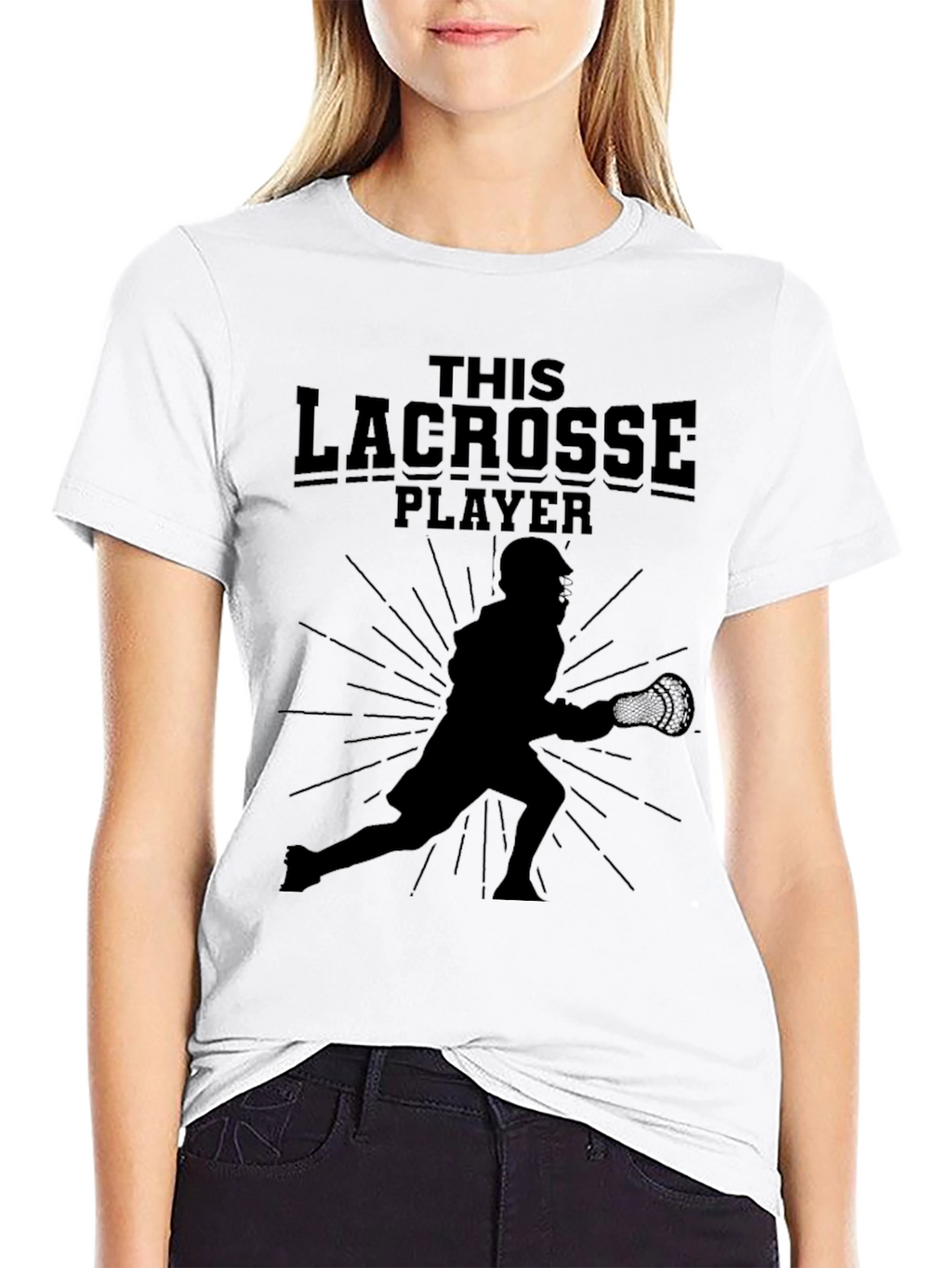 Lacrosse Player Graphic Tee - Black Cotton T-Shirt