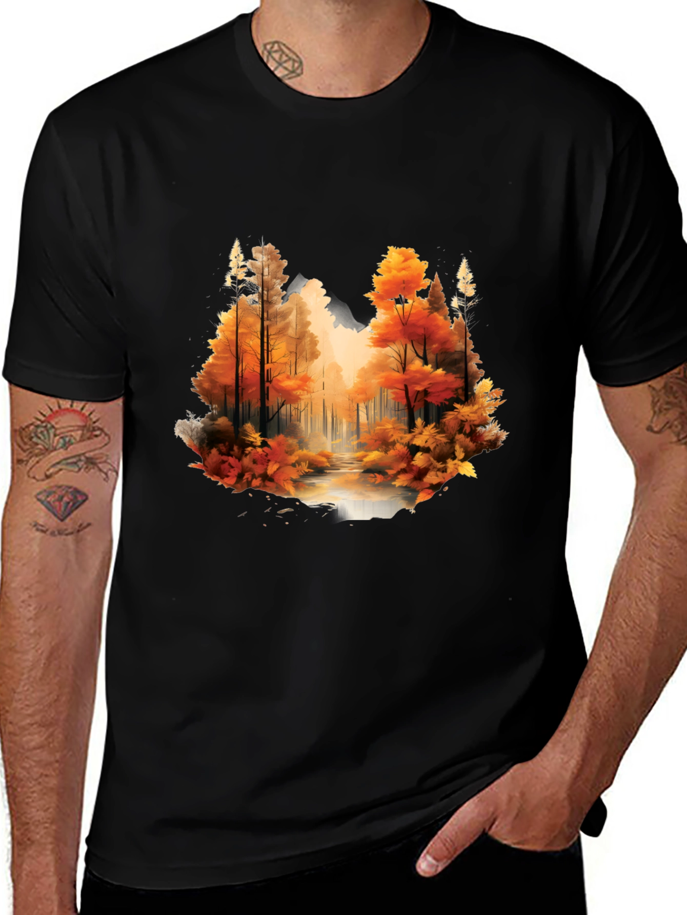 Autumn Forest Black Graphic T-Shirt