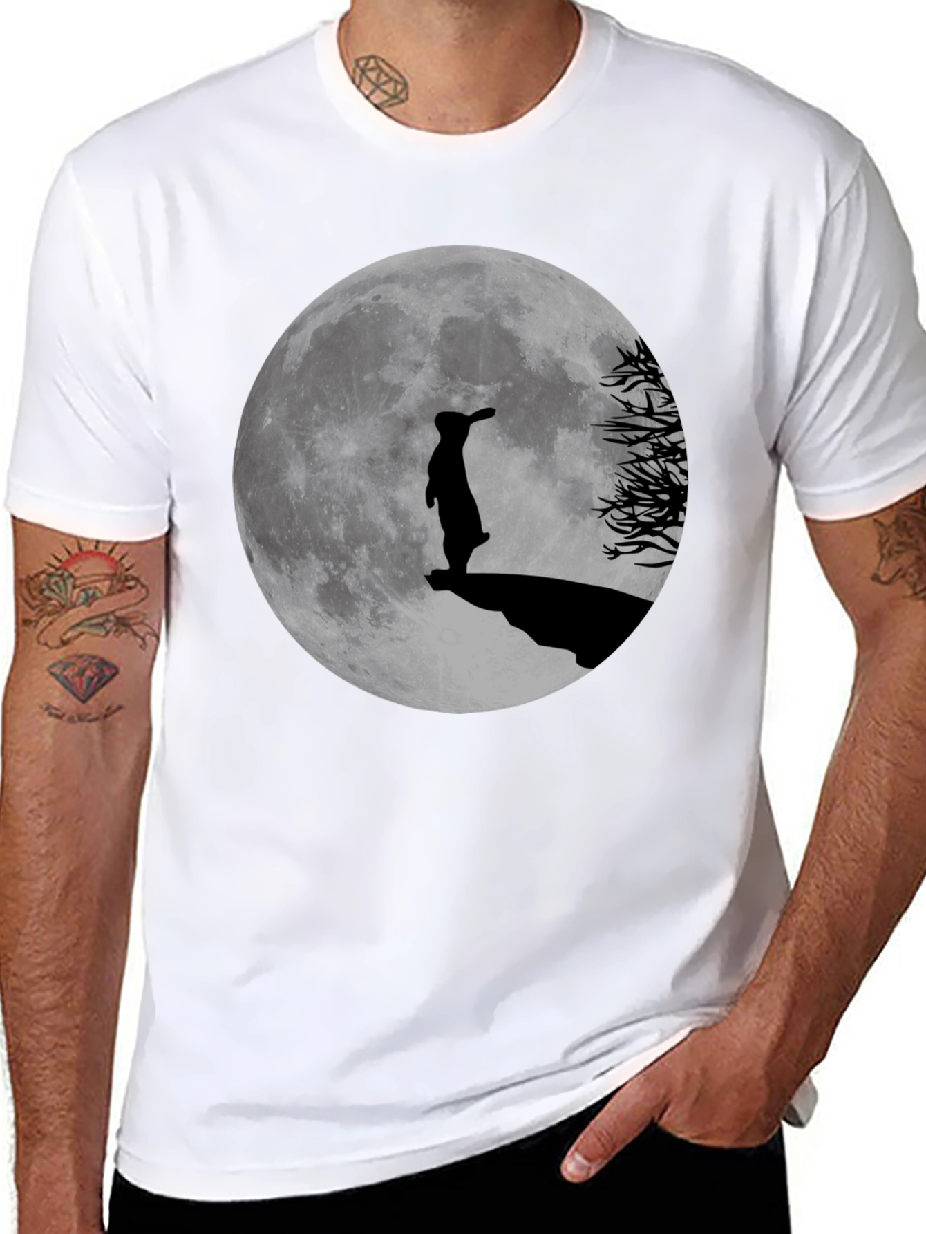 Silhouette Rabbit Moon Graphic Tee - Menswear