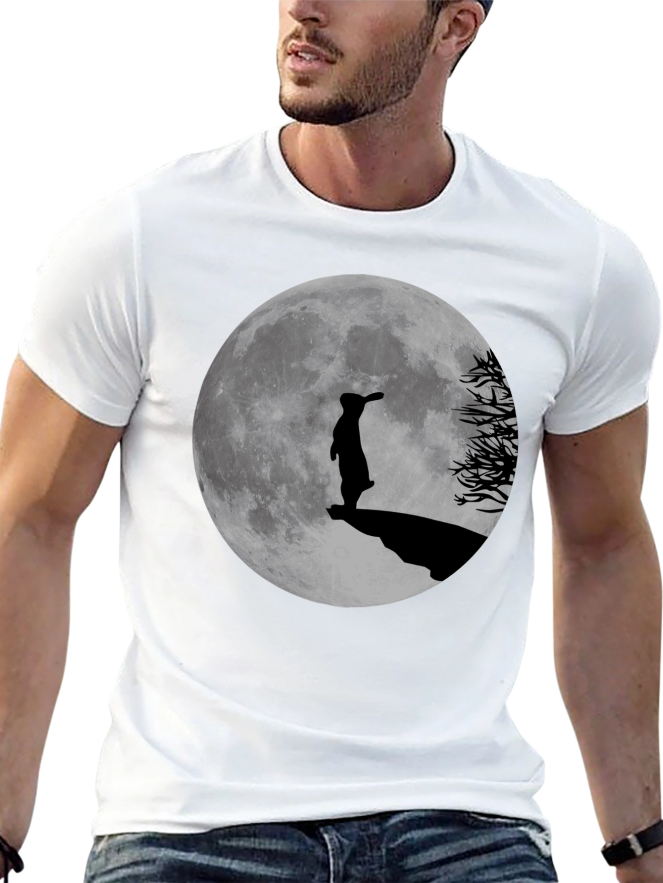 Silhouette Rabbit Moon Graphic Tee - Menswear