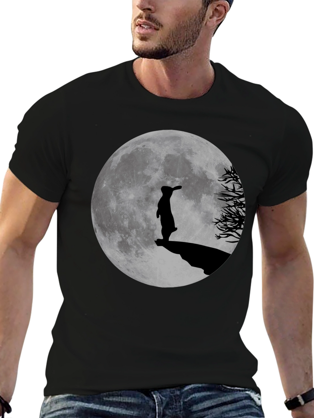 Silhouette Rabbit Moon Graphic Tee - Menswear